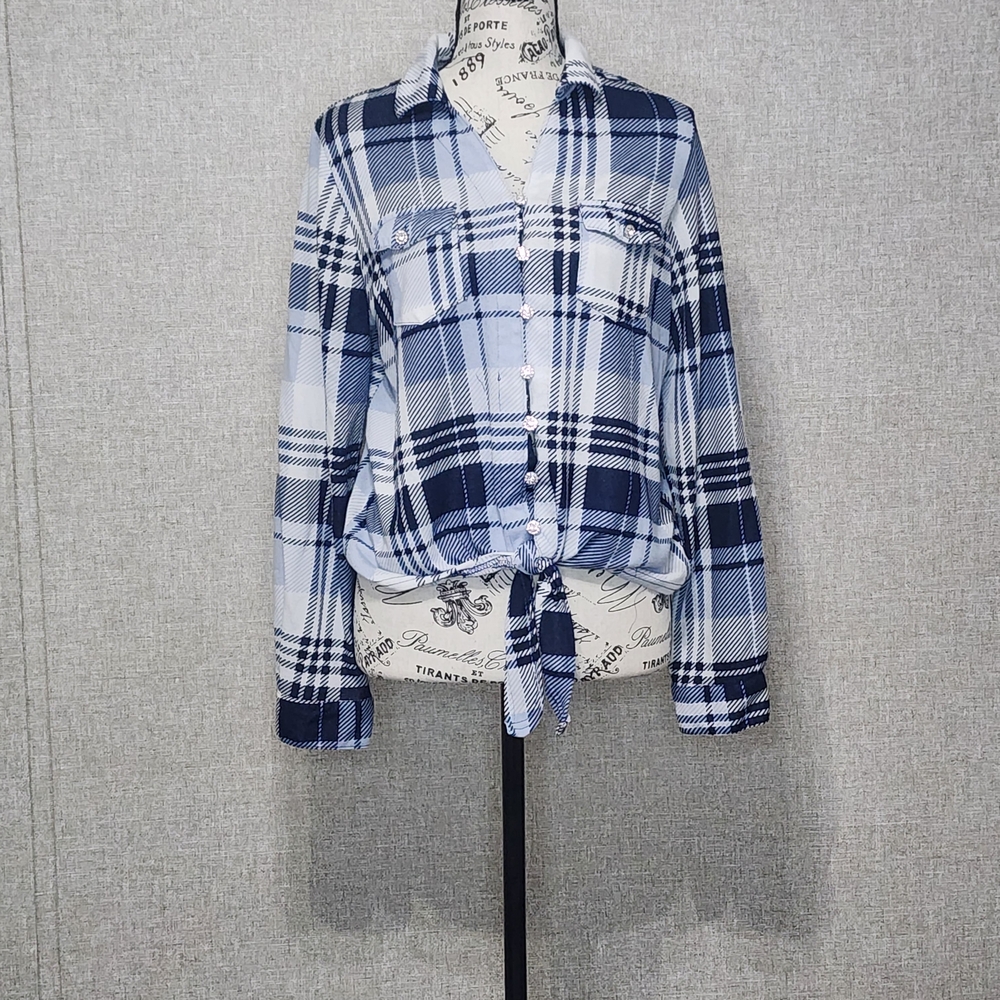 New York Laundry Blue and White Plaid Blouse